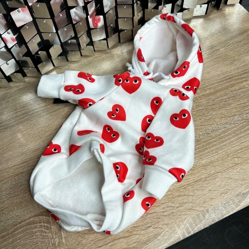 Comme des Pawcons Red Hearts Cute Dog Hoodie