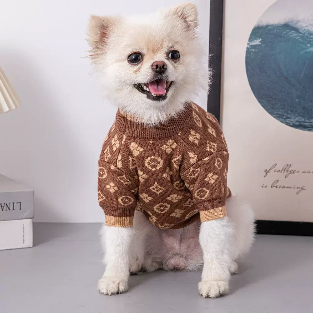 Brown Monogram Chewy Dog Sweater