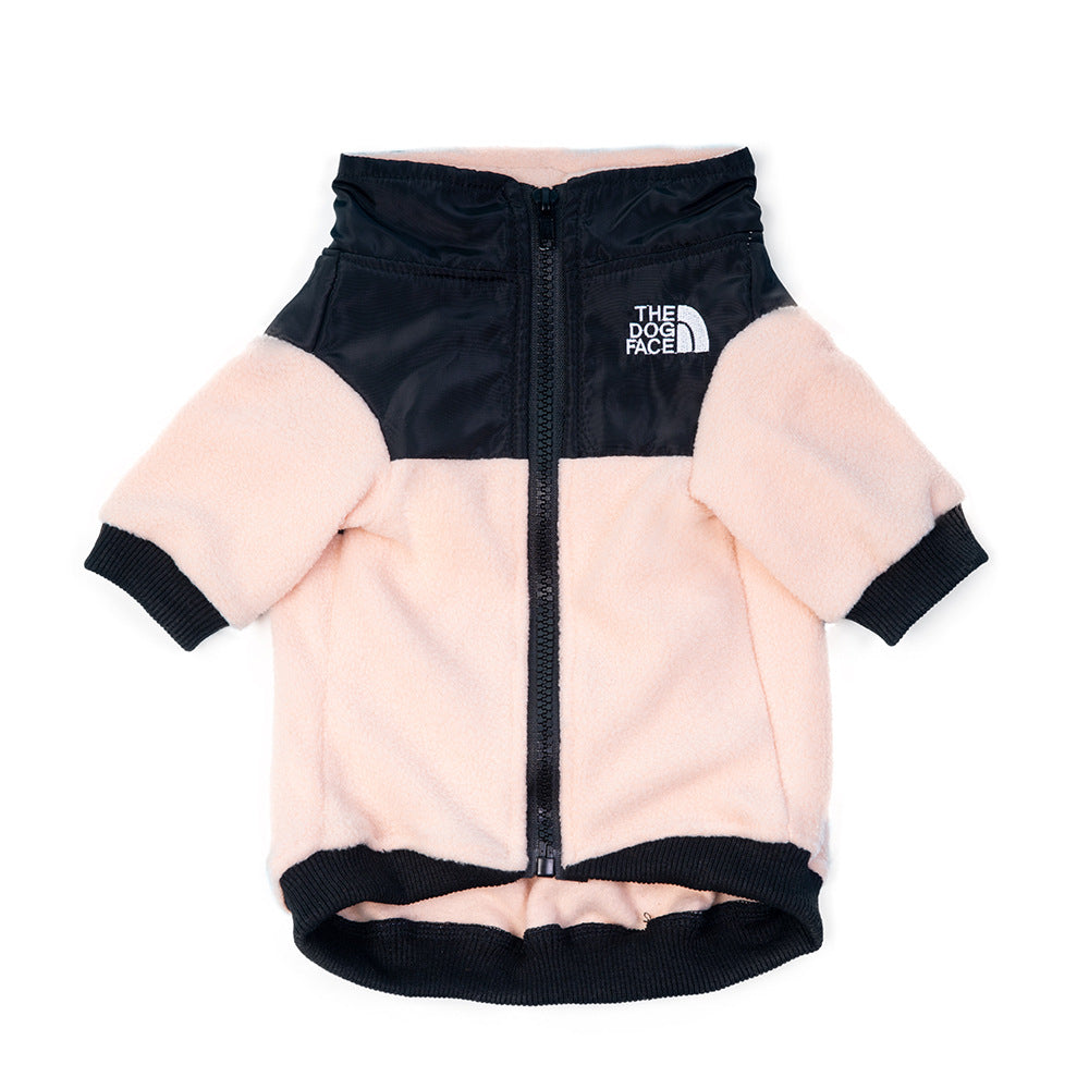 Winter pet clothes, dog jacket, two-legged fleece, small and medium-sized dog double patch embroidered dog and cat clothing