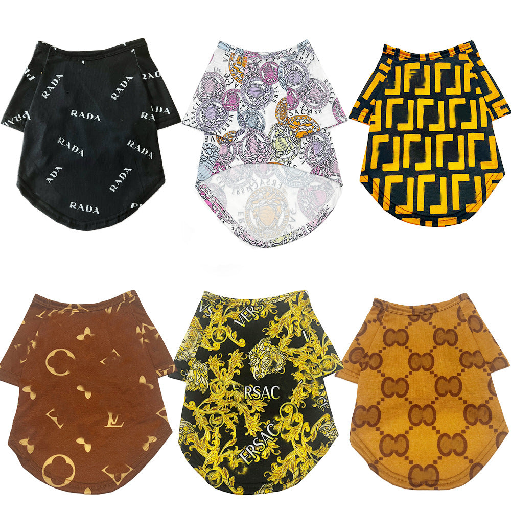 Trendy brand dog short-sleeved summer breathable pet printed French Dou Schnauzer pet cute dog and cat clothes T-shirt