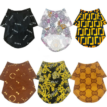 Trendy brand dog short-sleeved summer breathable pet printed French Dou Schnauzer pet cute dog and cat clothes T-shirt