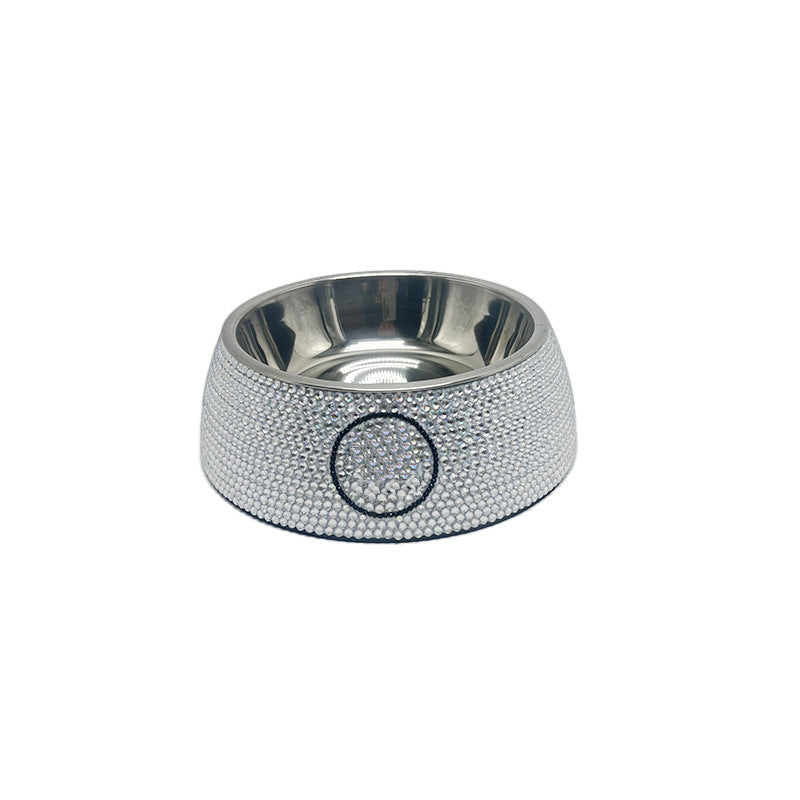 Pet diamond-encrusted dog bowl, stainless steel, trendy brand, Corgi, Teddy, Schnauzer, stainless steel tableware, drinking water, cat basin, dog basin