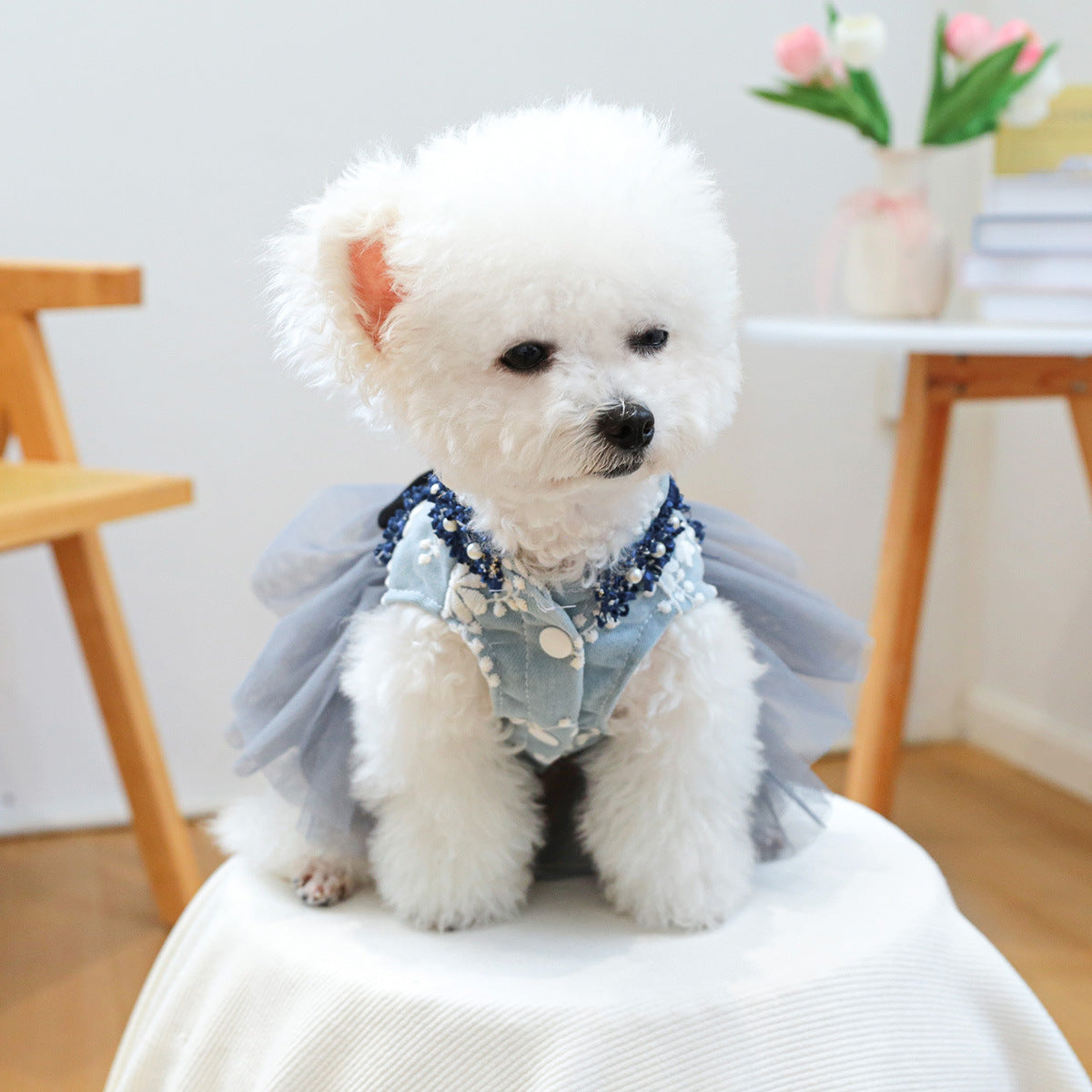 PETCIRCLE Pet Circle Pet Clothing: Dog and Cat Apparel—Spring/Fall Gray-Blue Floral Skirt