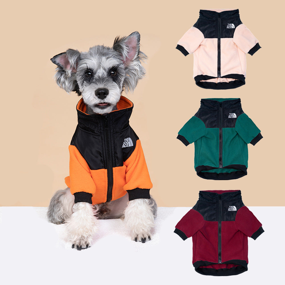 Winter pet clothes, dog jacket, two-legged fleece, small and medium-sized dog double patch embroidered dog and cat clothing