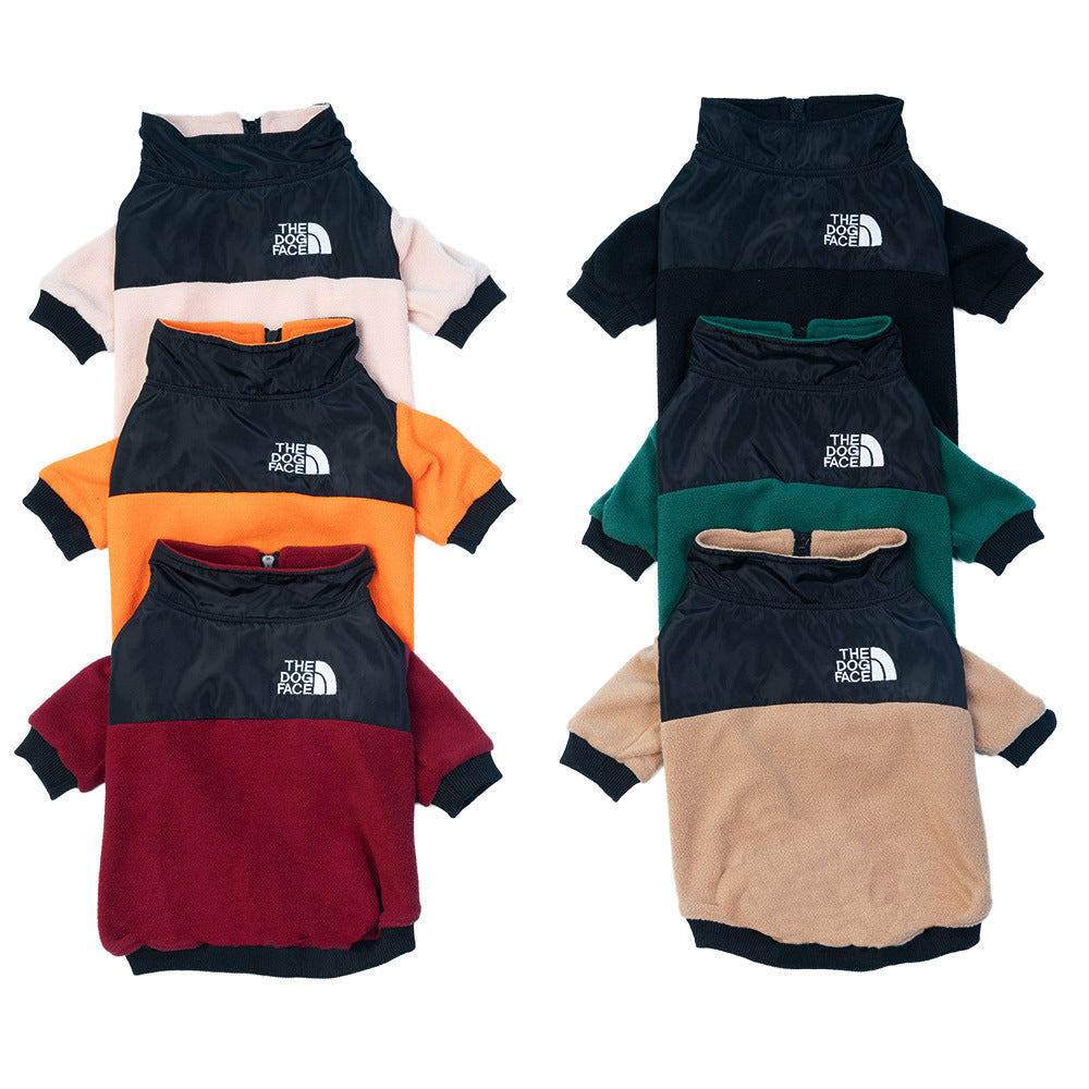 Winter pet clothes, dog jacket, two-legged fleece, small and medium-sized dog double patch embroidered dog and cat clothing