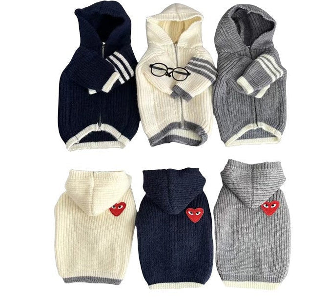 Heart Knit Dog Cardigan Sweater – Cozy Clothes for Small Dogs & Cats Designer