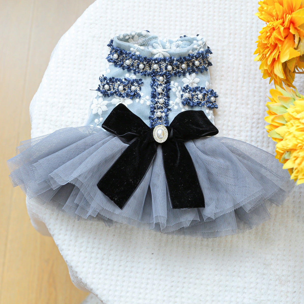 PETCIRCLE Pet Circle Pet Clothing: Dog and Cat Apparel—Spring/Fall Gray-Blue Floral Skirt