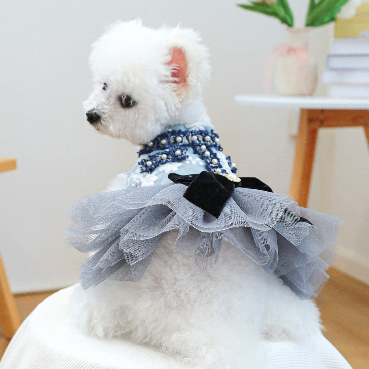 PETCIRCLE Pet Circle Pet Clothing: Dog and Cat Apparel—Spring/Fall Gray-Blue Floral Skirt