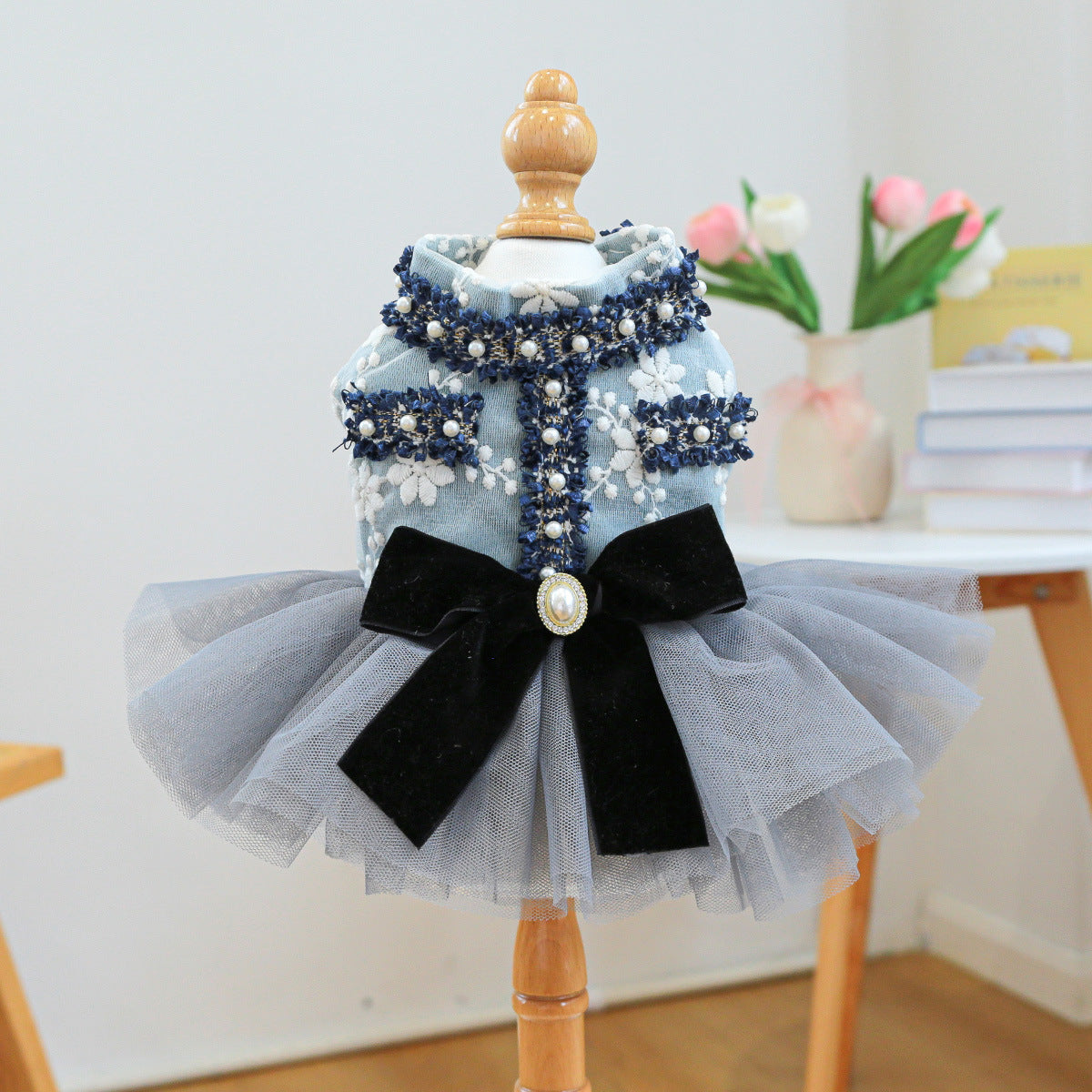 PETCIRCLE Pet Circle Pet Clothing: Dog and Cat Apparel—Spring/Fall Gray-Blue Floral Skirt
