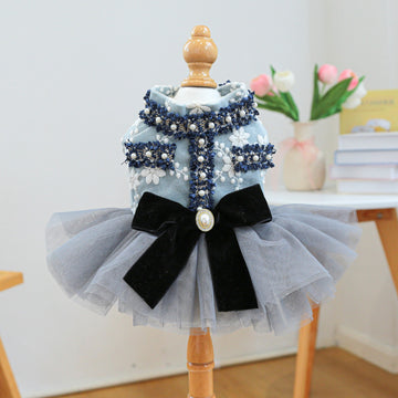 PETCIRCLE Pet Circle Pet Clothing: Dog and Cat Apparel—Spring/Fall Gray-Blue Floral Skirt