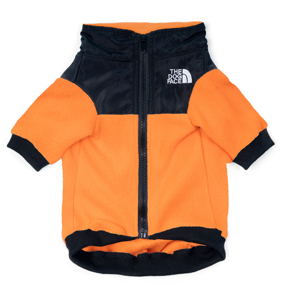Winter pet clothes, dog jacket, two-legged fleece, small and medium-sized dog double patch embroidered dog and cat clothing