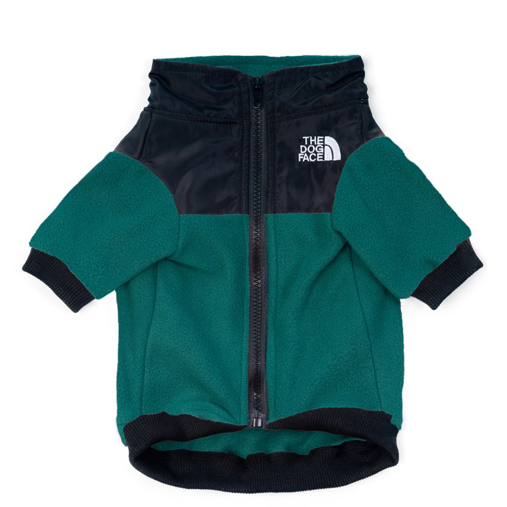 Winter pet clothes, dog jacket, two-legged fleece, small and medium-sized dog double patch embroidered dog and cat clothing