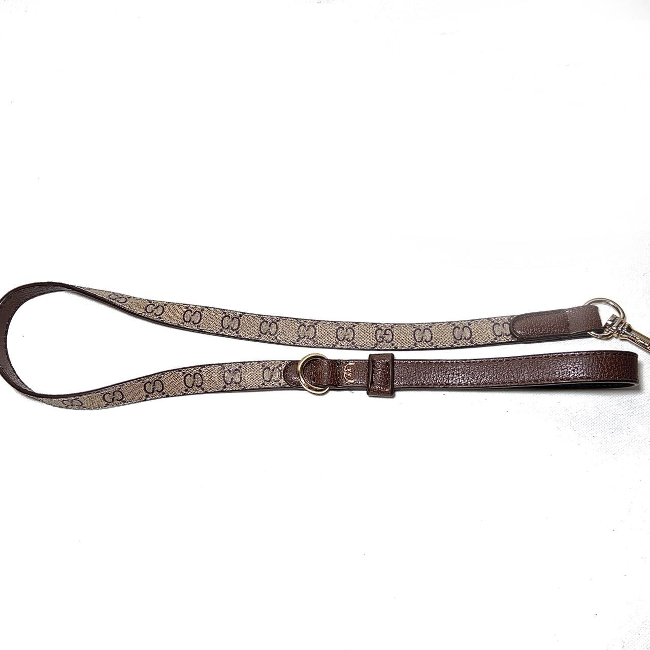 Pet dog harness collar set leather fashion brand French Dou GG Corgi Schnauzer leash harness vest style cat