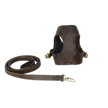 Trendy brand pet dog traction leather dog chest and back traction rope French Dou Corgi Teddy leather chest and back dog leash set