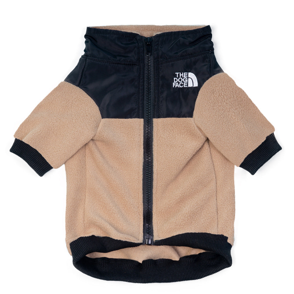 Winter pet clothes, dog jacket, two-legged fleece, small and medium-sized dog double patch embroidered dog and cat clothing