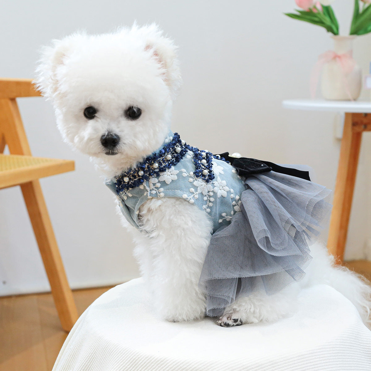 PETCIRCLE Pet Circle Pet Clothing: Dog and Cat Apparel—Spring/Fall Gray-Blue Floral Skirt