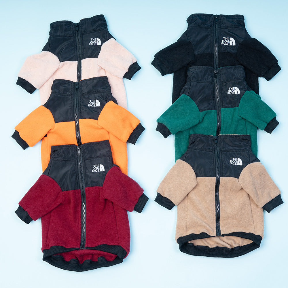 Winter pet clothes, dog jacket, two-legged fleece, small and medium-sized dog double patch embroidered dog and cat clothing