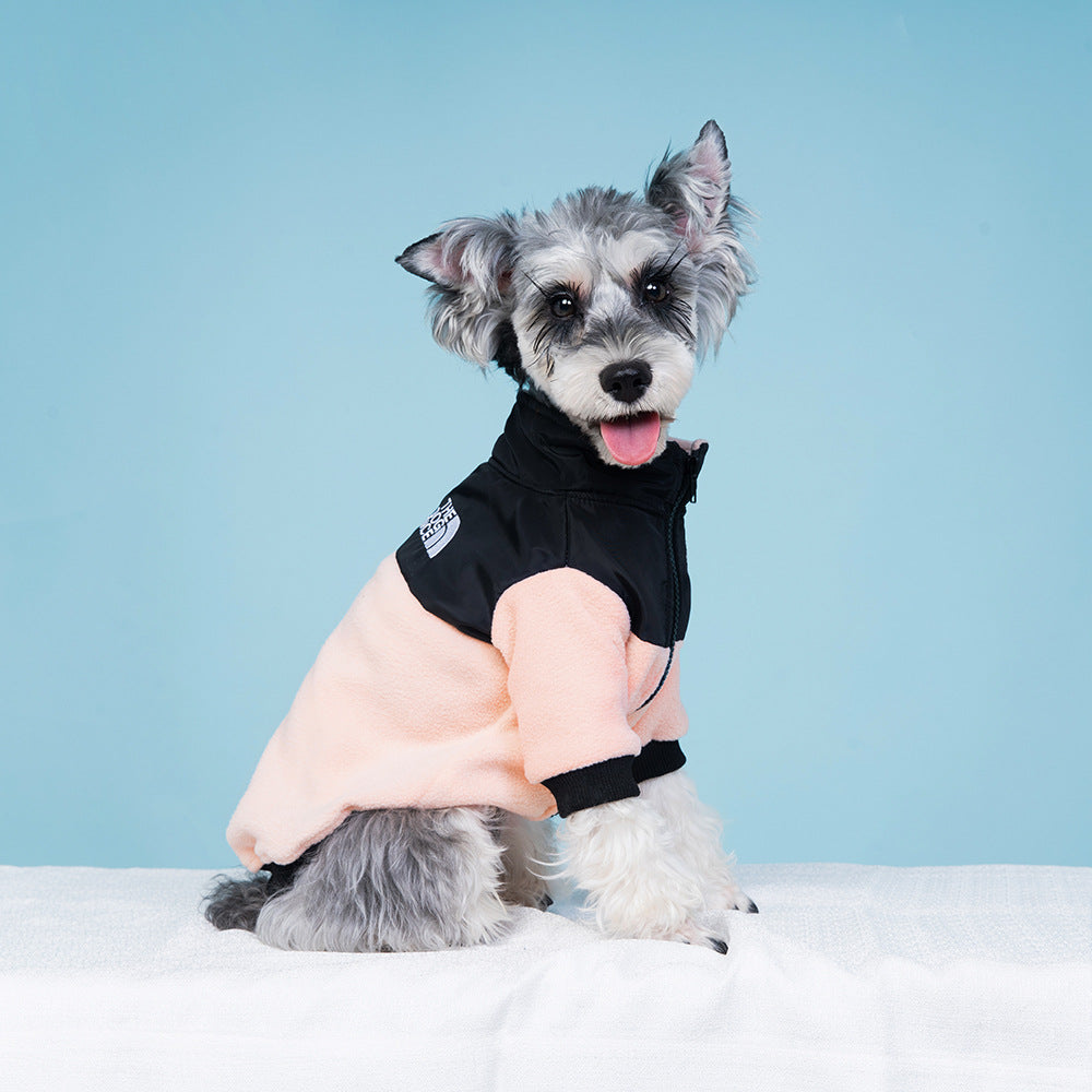 Winter pet clothes, dog jacket, two-legged fleece, small and medium-sized dog double patch embroidered dog and cat clothing