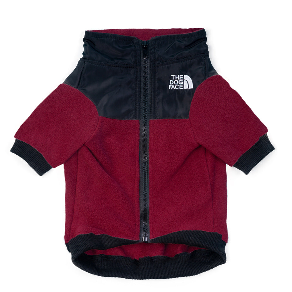Winter pet clothes, dog jacket, two-legged fleece, small and medium-sized dog double patch embroidered dog and cat clothing
