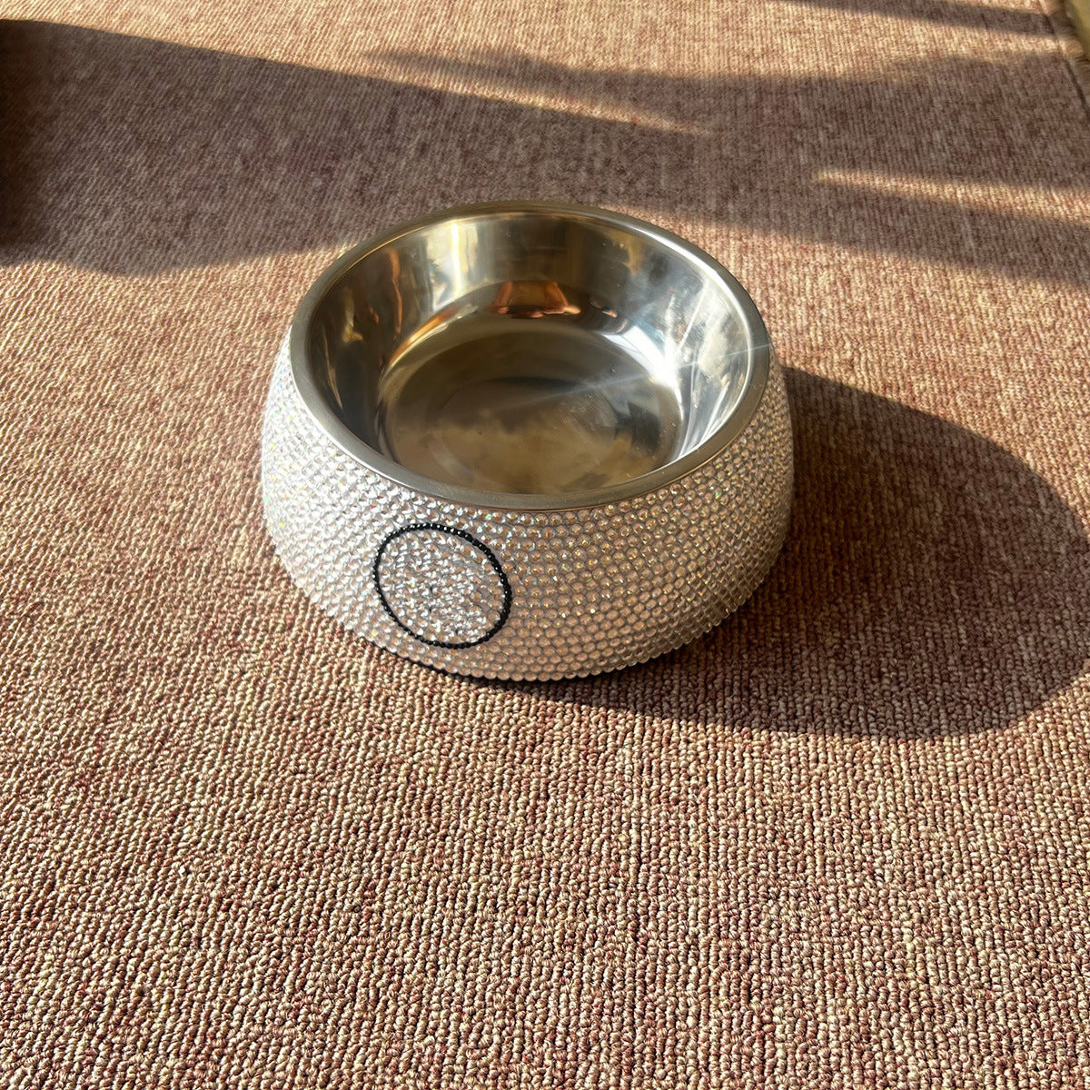 Pet diamond-encrusted dog bowl, stainless steel, trendy brand, Corgi, Teddy, Schnauzer, stainless steel tableware, drinking water, cat basin, dog basin