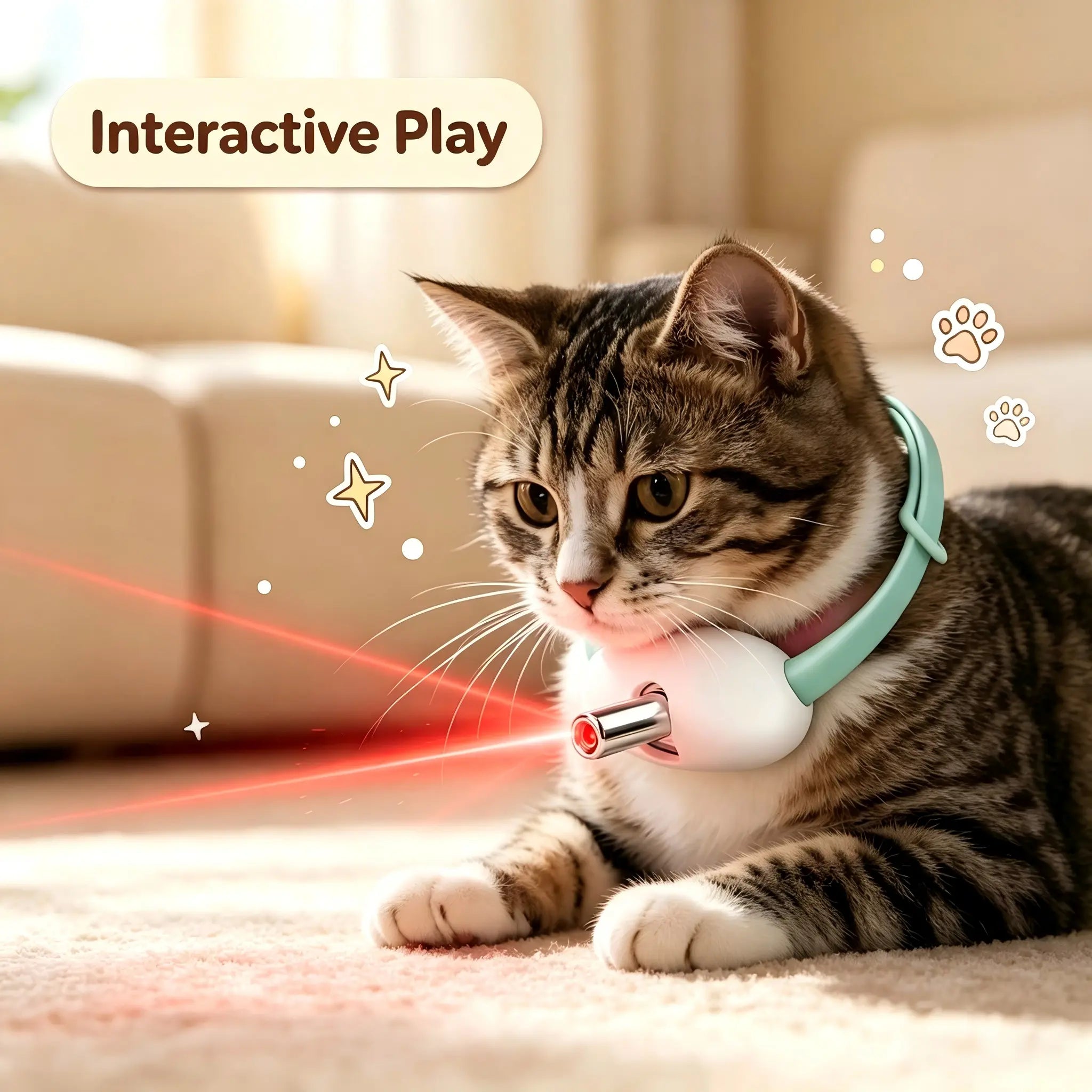 Automatic Laser Cat Collar Toy with Adjustable Angle and USB Rechargeable for Indoor Cats