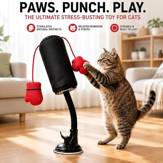 Cat Punching Bag Toy with Suction Cup, Interactive Boxing Stand
