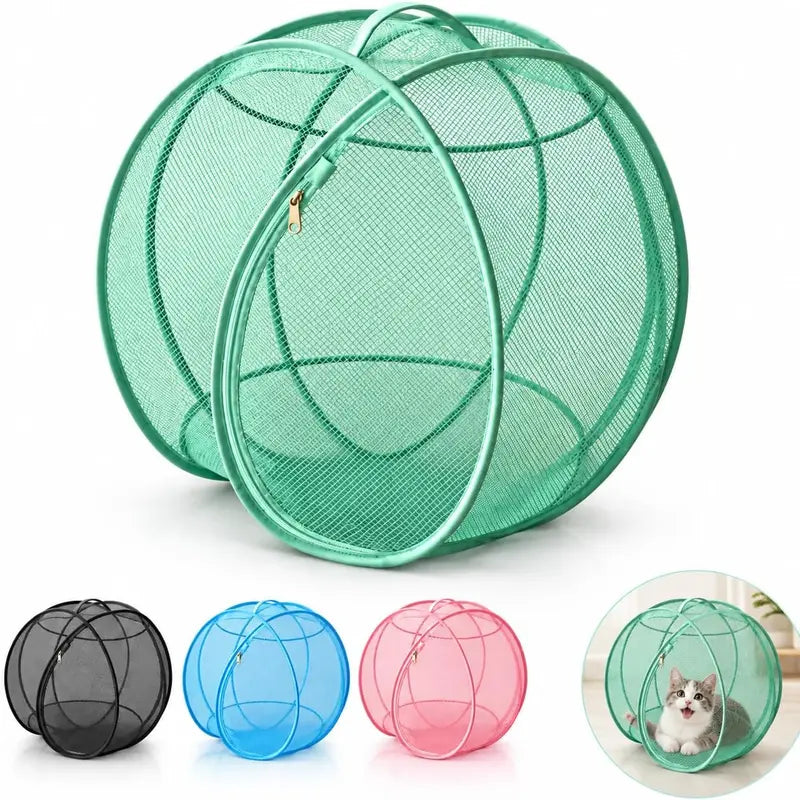 Pop Up Cat Play Tent, Outdoor Pet Enclosure with Breathable Mesh, Foldable Zippered Cat Playpen for Camping, Yard & Travel, Clear View Portable Pet Cage