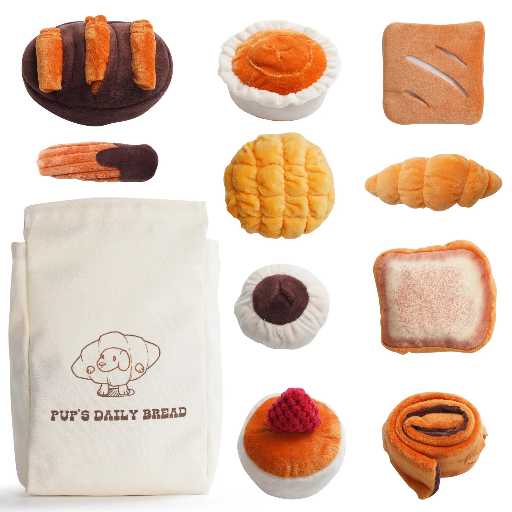 Nocciola 10-Pack Bread Plush Dog Toys for Small Dogs