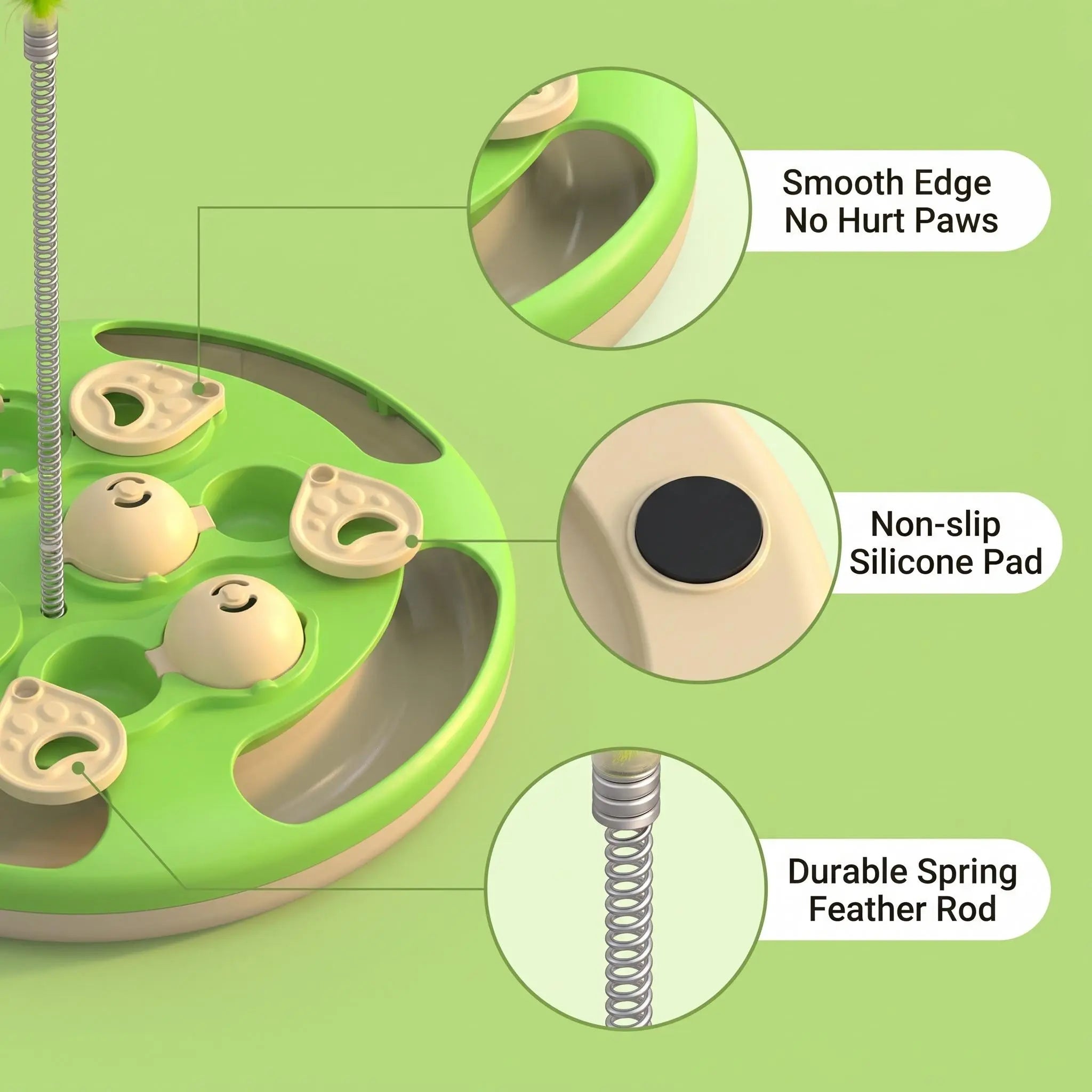 3-in-1 Thermoplastic Interactive Cat Puzzle Feeder - Track Balls, Feather Teaser, Non-Slip Treat Dispenser for Indoor Cats’ Enrichment Play, Treat Feeder