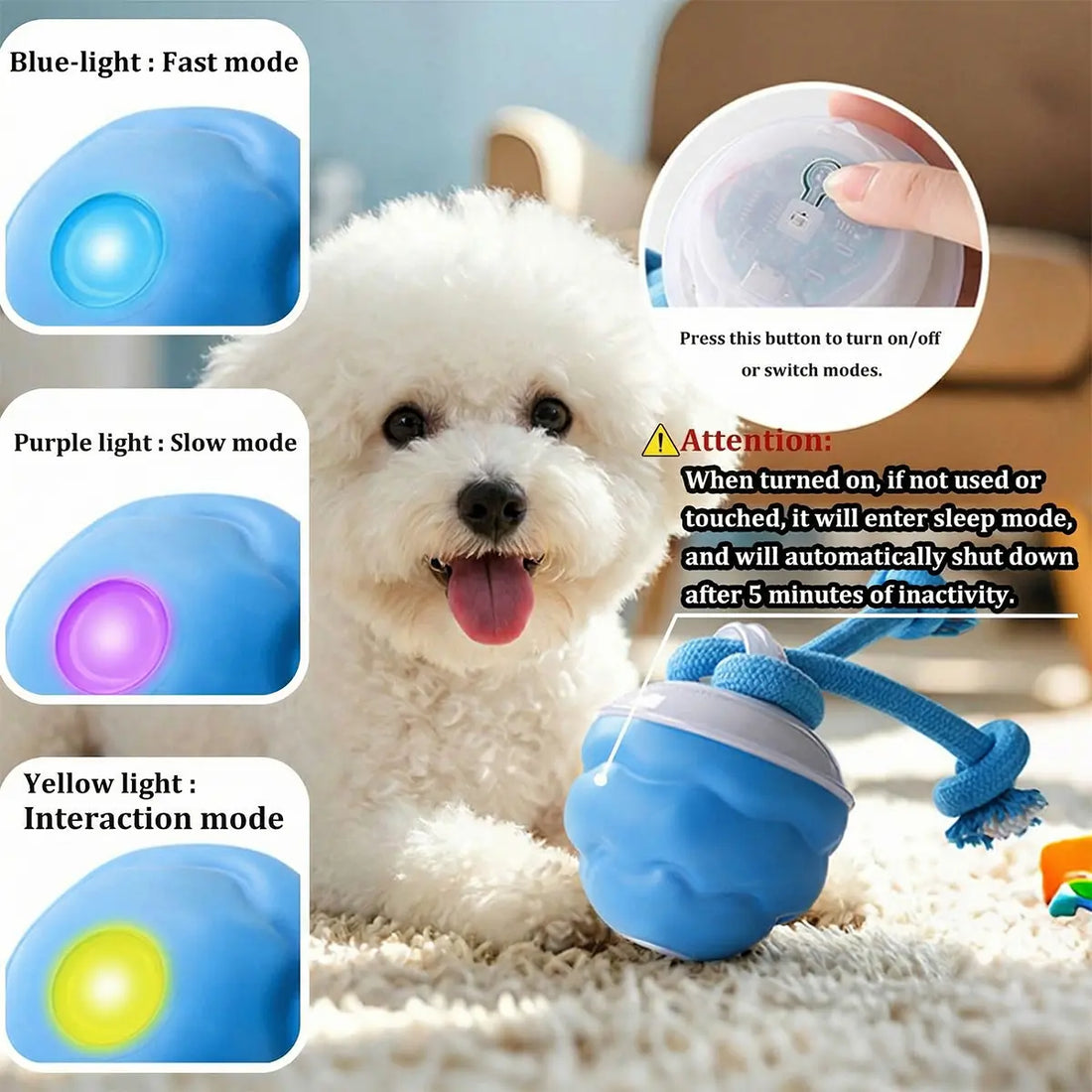 Interactive Motion Activated Dog Toy Ball, Blue