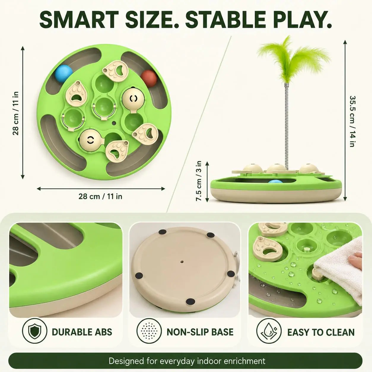 3-in-1 Thermoplastic Interactive Cat Puzzle Feeder - Track Balls, Feather Teaser, Non-Slip Treat Dispenser for Indoor Cats’ Enrichment Play, Treat Feeder